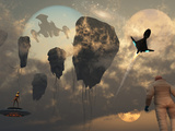 Buy Artist's Concept of Mankind Crossing Paths with Other Space Travelers at AllPosters.com
