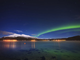 Aurora over Tjeldsundet and Sætertinden Mountain in Norway