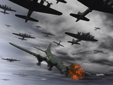 Buy A B-17 Flying Fortress Is Set Ablaze by a German Interceptor Fighter Plane at AllPosters.com