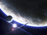 An Alien Patrol Zooms by over their Home Planet