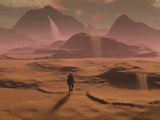 Buy The Lone Figure of an Explorer Watching the Sandfalls of a Barren Planet at AllPosters.com
