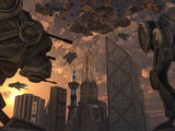 Buy A City of the Future Guarded by Battle Droids at AllPosters.com