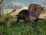 A Lone Torosaurus Dinosaur Feeding on Plants