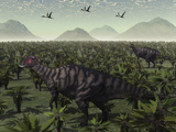 A Pair of Parasaurolophus Walk Through the Cretaceous Landscape