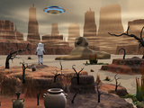 An Astronaut on an Alien World Is Confronted by an Egyptian Sphinx and UFO