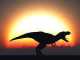 Buy A T. Rex Silhouetted Against the Setting Sun at the End of a Prehistoric Day at AllPosters.com