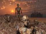 Android Fossils Preserved in Sedimentary Rock on an Alien World