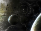 Two Alien Destroyer Vessels Patrol the Orbit of their Immensely Large Homeworld