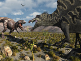A Confrontation Between a T. Rex and a Spinosaurus Dinosaur