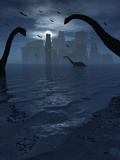 Dinosaurs Feed Near the Shores of the Famed Lost City of Atlantis