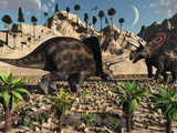 A Pair of Torosaurus Dinosaurs Fight Each Other