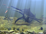 A Massive Shonisaurus Attempts to Make a Meal of a School of Squid-Like Belemnites Photographic Print