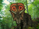 A Colorful Torosaurus Wanders a Cretaceous Forest