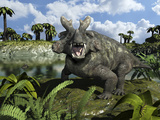 Buy An Estemmenosuchus Mirabilis Stands before a Lake 255 Million Years Ago at AllPosters.com