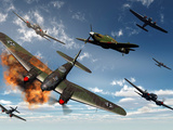British Hawker Hurricane Aircraft Attack a German Heinkel He 11 Bomber