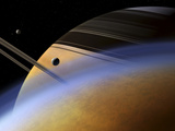 The Ringed Giant Saturn Rises Above the Haze of Titan