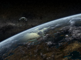 Buy A Space Station Orbits a Hypothetical Planet at AllPosters.com