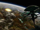 Buy A Space Station Orbits a Terrestrial Planet That Has Been Hit by an Asteroid at AllPosters.com