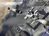 Buy Artist's Concept of a Trans-Lunar Space Tug Departing the International Space Station at AllPosters.com
