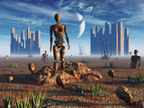 Android Fossils Preserved in Sedimentary Rock on an Alien World