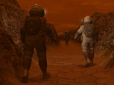 Artist's Concept of Astronauts Exploring a Dry Gully on Saturn's Moon Titan Photographic Print