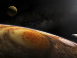 Buy Jupiter's Moons Io and Europa Hover over the Great Red Spot on Jupiter at AllPosters.com