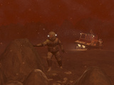Illustration of Astronauts Exploring the Surface of Saturn's Moon Titan During a Blizzard Photographic Print