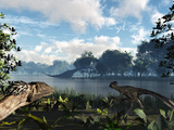Sauroposeidon Graze While Feathered Deinonychus Look On