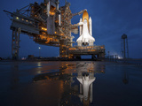 Night View of Space Shuttle Atlantis on the Launch Pad at Kennedy Space Center, Florida