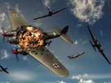 British Hawker Hurricane Aircraft Attack a German Heinkel He 11 Bomber