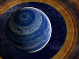 A Ringed Blue Gas Giant with Shepherd Moon in the Rings