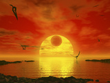 Buy Flying Life Forms Grace the Crimson Skies of the Earth-Like Extrasolar Planet Gliese 581 C at AllPosters.com