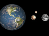Artist's Concept of the Earth, Pluto, Charon, and Earth's Moon to Scale