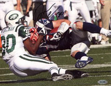 Drew Coleman Autographed New York Jets Tackle vs Patriots Horizontal Photograph