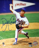 David Cone Autographed Mets Pinstripe Jersey Pitching Vertical Photo