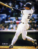 Don Mattingly Autographed NYY Home Jersey Swinging Vertical Photo