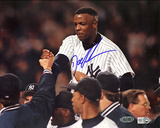 Doc Gooden Autographed Yankees No Hitter Carry Off Horizontal Photograph - Signed In Blue