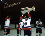 Clark Gillies Autographed Holding Cup Over Head Horizontal Photograph