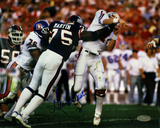 George Martin Autographed SB XXI Hit on Elway Horizontal Photograph