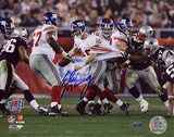 Eli Manning Autographed Super Bowl XLII Escaping Tackle Horizontal Photo