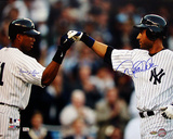 Derek Jeter And Bernie Williams Dual Autographed Home Jersey Fist Pound Horizontal Photograph