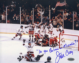 Buy Jim Craig 1980 USA Team Celebration Photograph w/ 'Do You Believe in Miracles?' Inscription at AllPosters.com