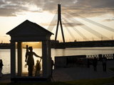 Buy The Shroud Bridge in Riga over the Daugava River at Sunset at AllPosters.com