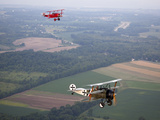 World War I Fokker Dr. I German Triplanes Fly over Farmland