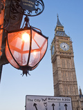 Big Ben and Pub and Traffic Signs at Dusk