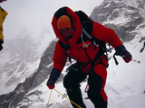 A Climber Sets the Fixed Rope to Climb Down Nanga Parbat