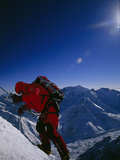 A Climber Ascends a Steep Section of Ice on Nanga Parbat's Slopes
