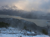 Buy Cerro Ferrier and Lago Grey at Sunrise During a Snowstorm at AllPosters.com