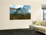 Diplodocus Dinosaurs Graze While Pterodactyls Fly Overhead