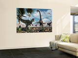 A Carnivorous Allosaurus Confronts a Giant Diplodocus Herbivore During the Jurassic Period on Earth